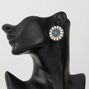 Western Bohemian Concho Turquoise Stud Earrings